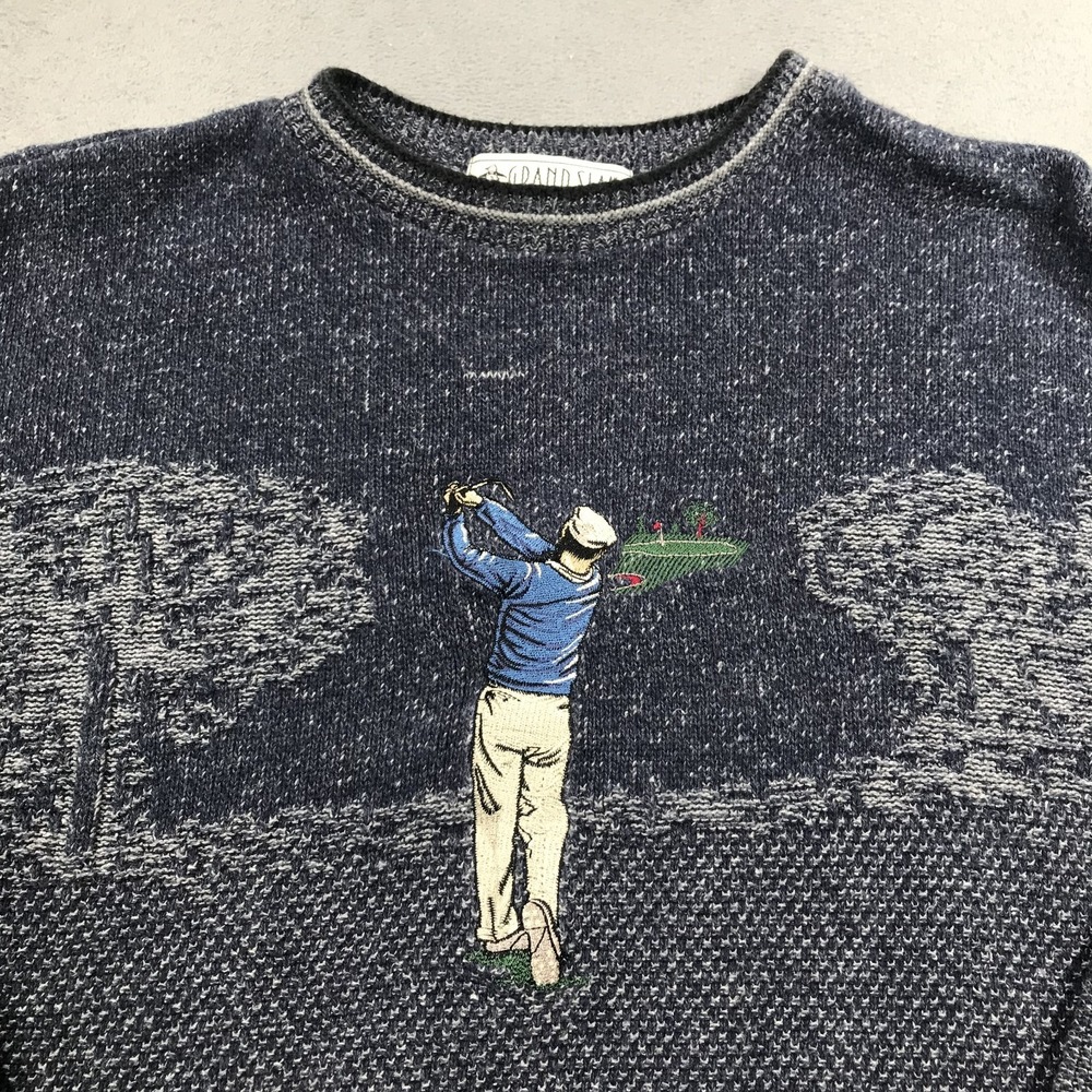Vintage Grand Slam Golf Sweater Mens Medium Embroidered Golfer Crew Neck 90s USA